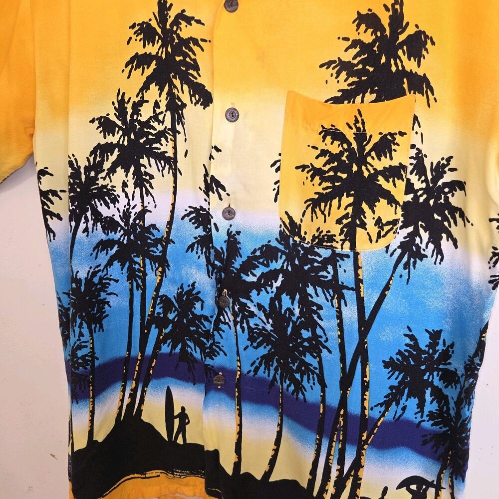 Ocean Current Vintage Mens Shirt Sz L Tropical Surfers Palm Trees Surfing Hawaii - Picture 3 of 16